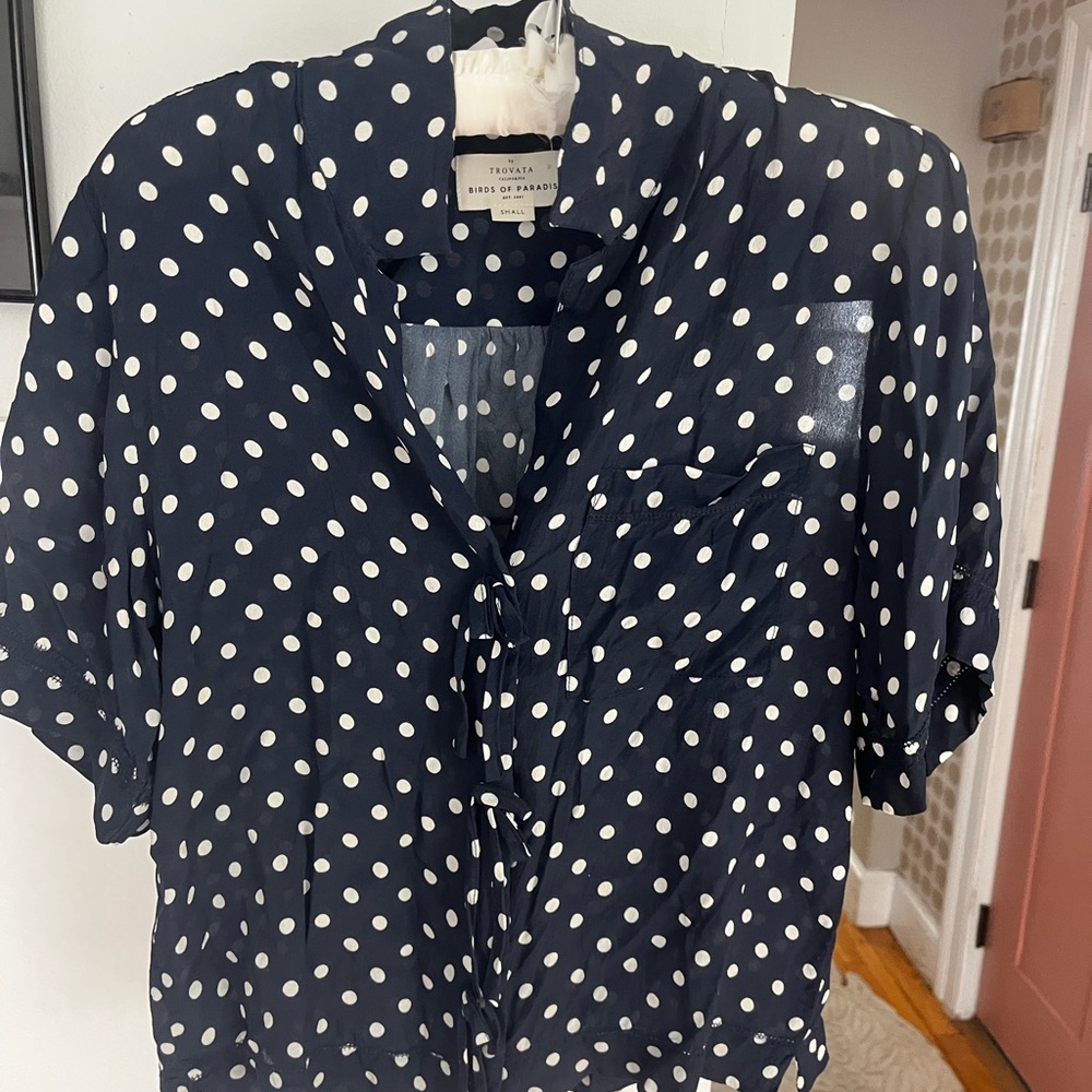 Trovata Birds of Paradis Navy Polka Dot Button-Up Blouse - S